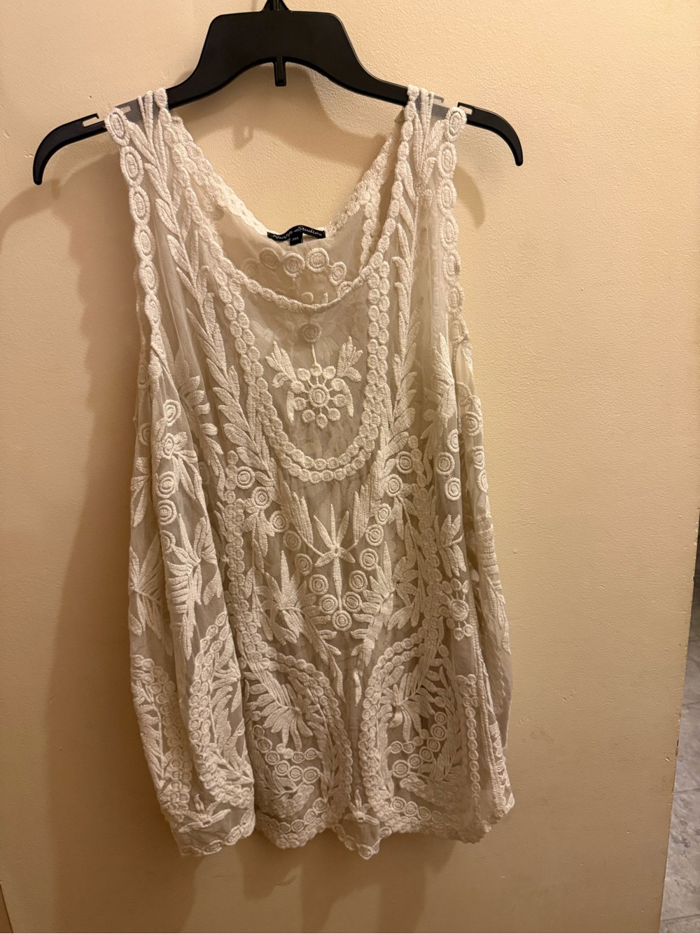 Embroidered Ivory Sleeveless Tank Top